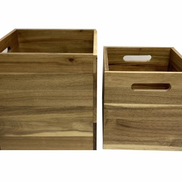 Acacia Wood Storage Bins with Cut-out Handles - Sustainable Home Organization